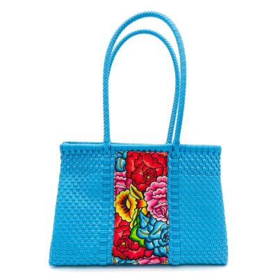 Bolsa artesanal azul con motivo sublimado