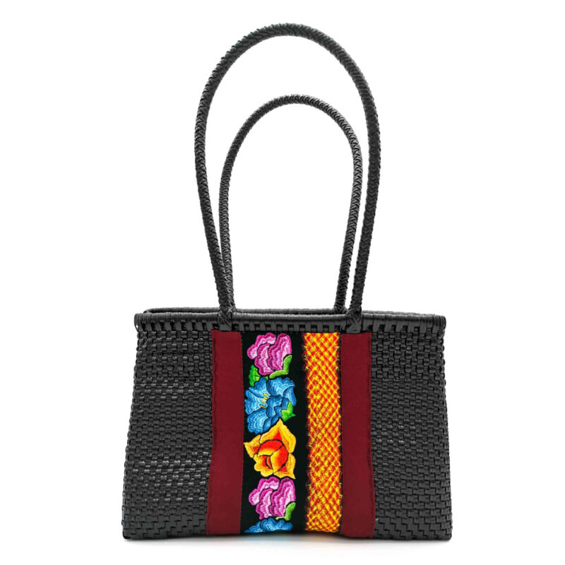 Bolsa artesanal negra con motivo sublimado