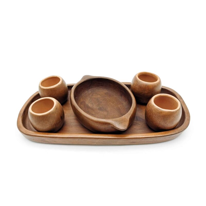 Kit botanero de Barro Negro color café (4 copas, 1 plato botanero, 1 charola rectangular) PIEZA ÚNICA - Image 2