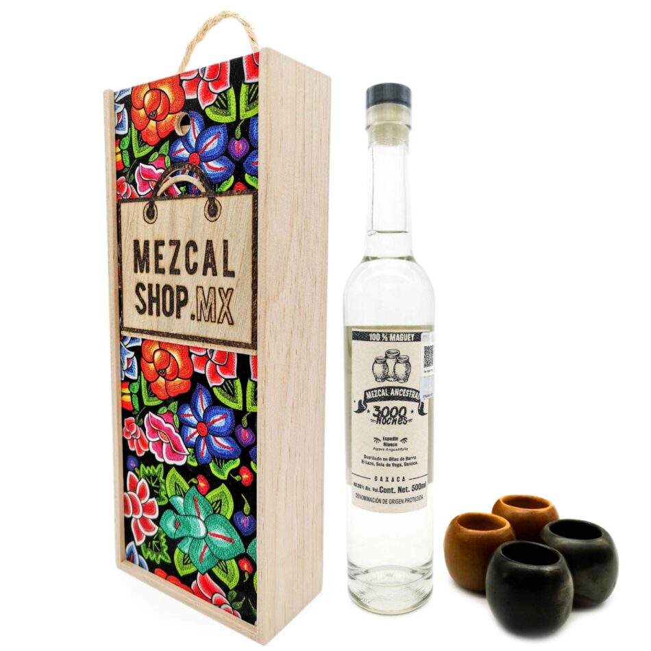 Kit: Caja artesanal + Mezcal Ancestral 3000 Noches Espadín + Barro Negro