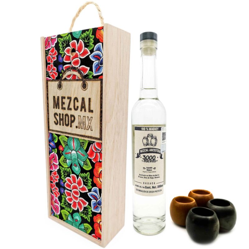 Kit: Caja artesanal + Mezcal Ancestral 3000 Noches Espadín + Barro Negro