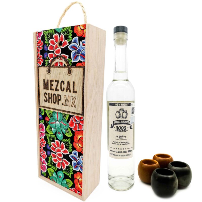 Kit: Caja artesanal + Mezcal Ancestral 3000 Noches Espadín + Barro Negro