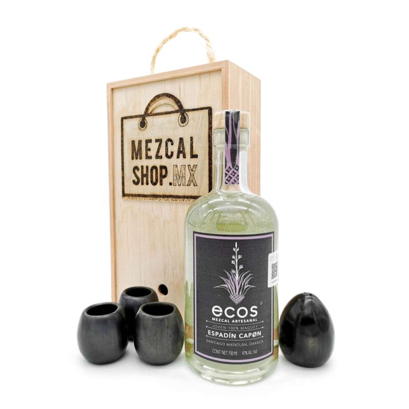 Kit: Caja artesanal + Mezcal Artesanal ecos Espadín Capón + Barro Negro