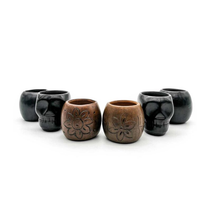 Kit copas mezcaleras de Barro Negro decoradas (pieza única)