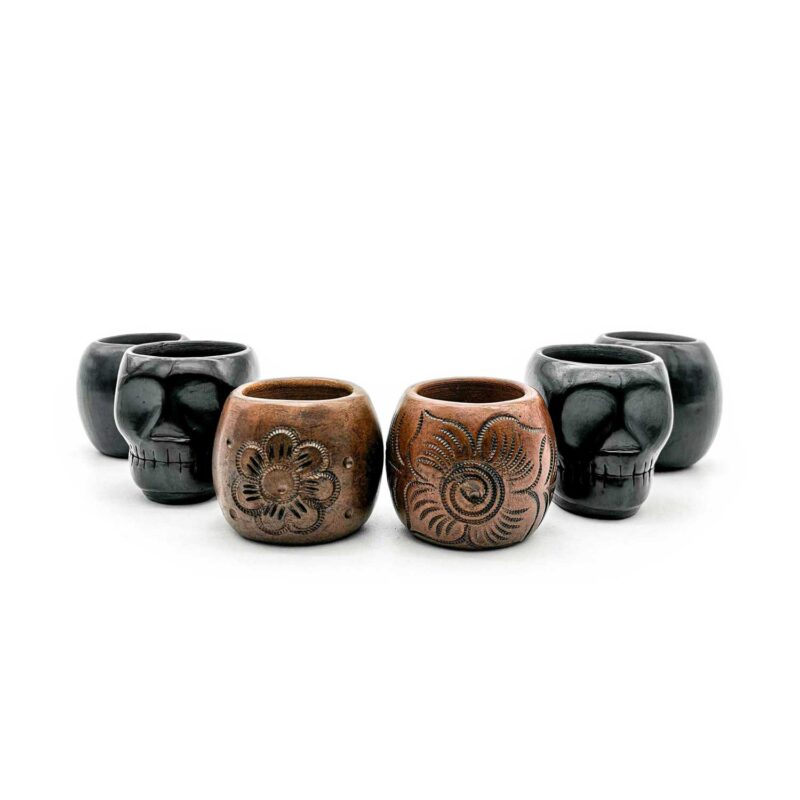 Kit copas mezcaleras de Barro Negro decoradas (pieza única)