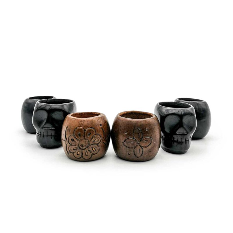 Kit copas mezcaleras de Barro Negro decoradas (pieza única)