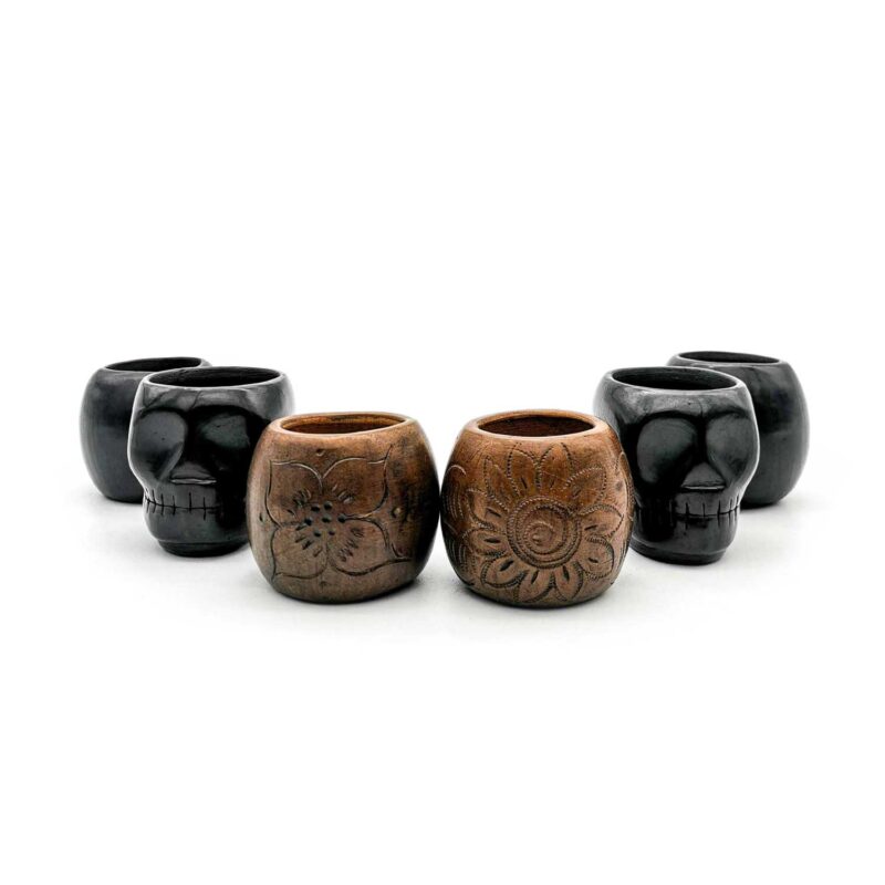Kit copas mezcaleras de Barro Negro decoradas (pieza única)
