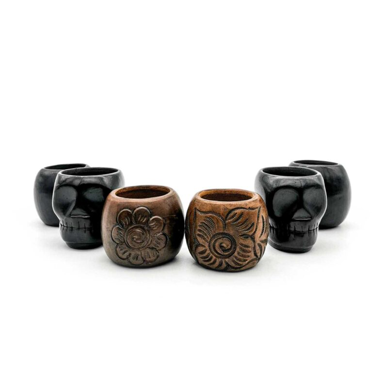 Kit copas mezcaleras de Barro Negro decoradas (pieza única)