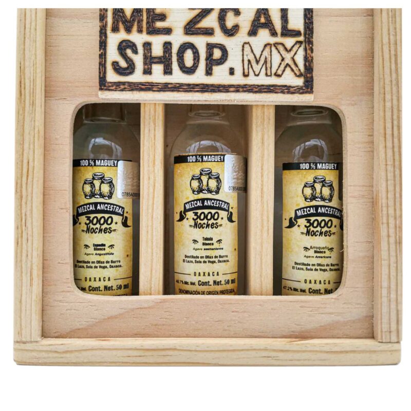 Kit viajero Mezcal ancestral 3000 Noches: Espadín, Tobalá y Arroqueño 50ml - Image 2