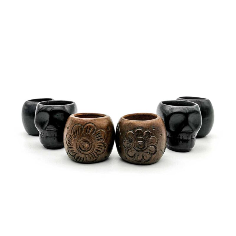 Kit copas mezcaleras de Barro Negro decoradas (pieza única)