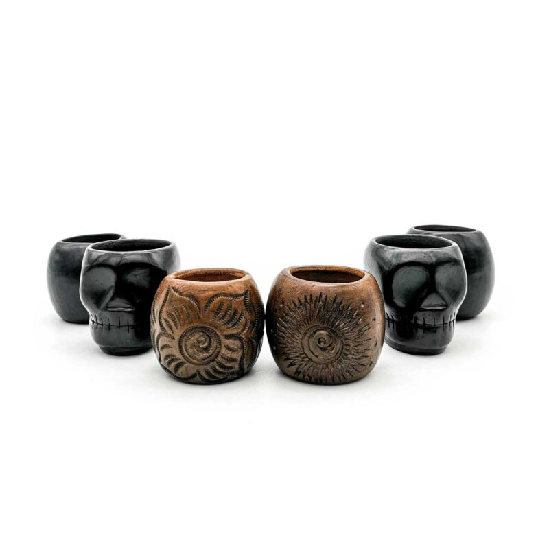 Kit copas mezcaleras de Barro Negro decoradas (pieza única)