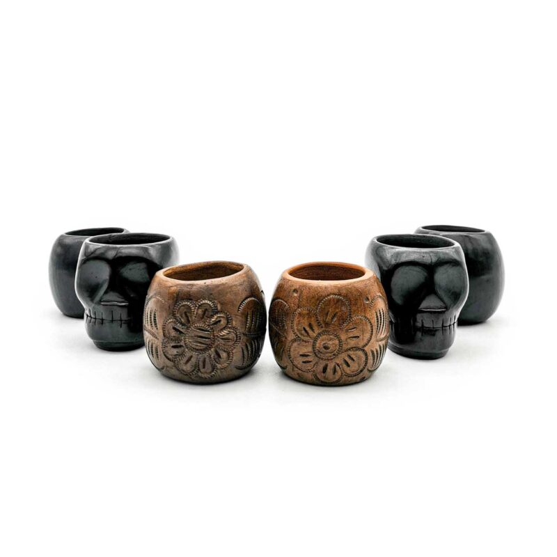 Kit copas mezcaleras de Barro Negro decoradas (pieza única)