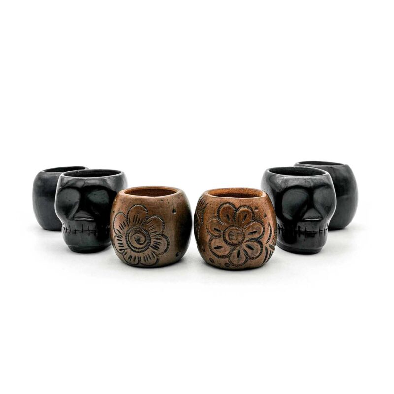 Kit copas mezcaleras de Barro Negro decoradas (pieza única)