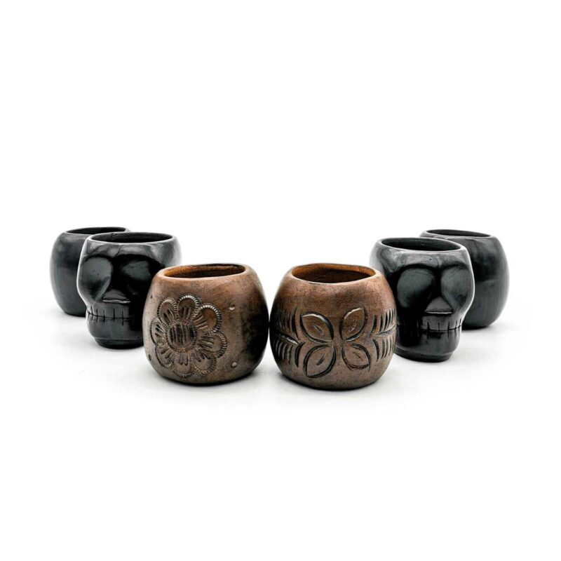 Kit copas mezcaleras de Barro Negro decoradas (pieza única)