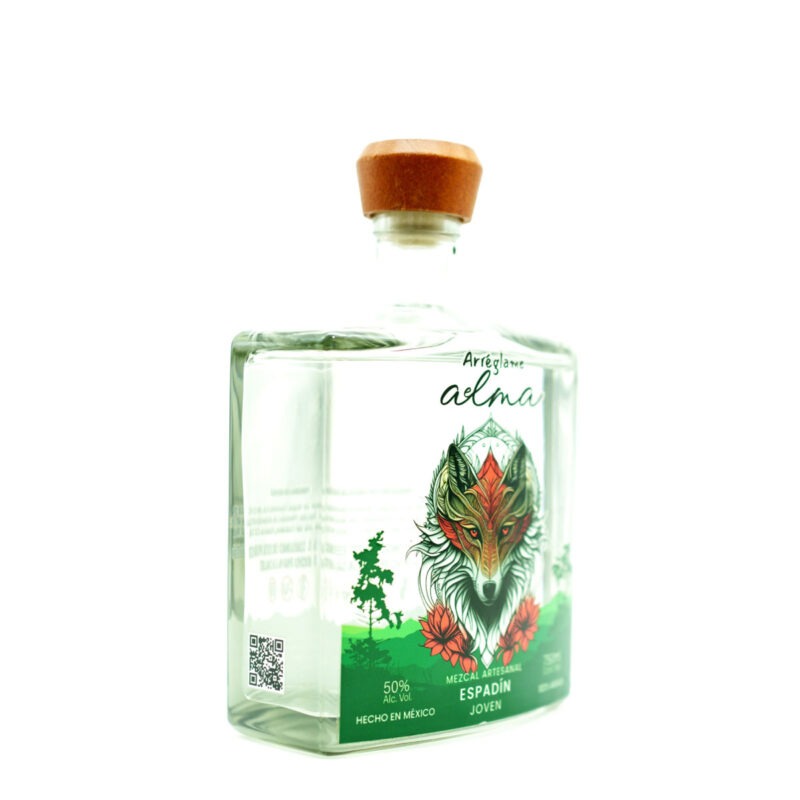 BOTELLA DE MEZCAL ARREGLEME EL ALMA, LOBO ESPADIN