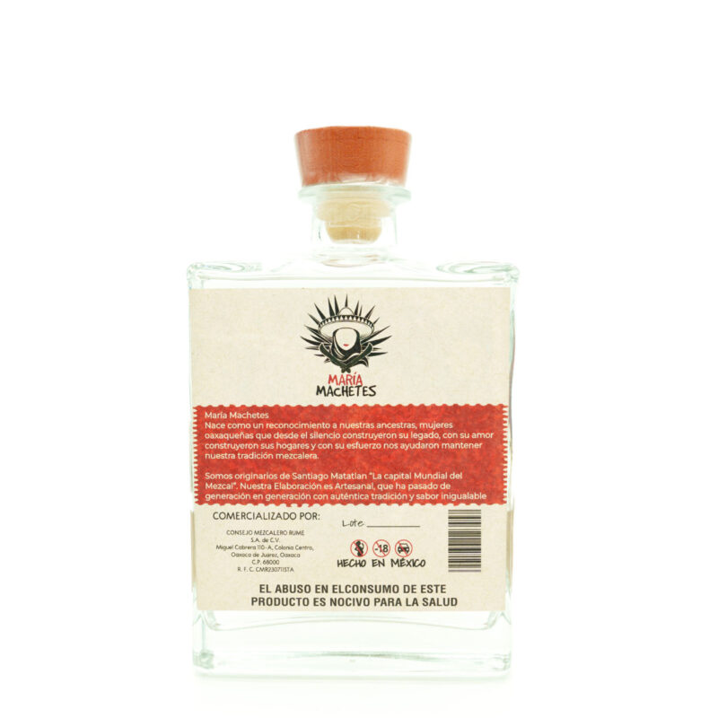 Botella de Mezcal María Machetes, colorida y artesanal